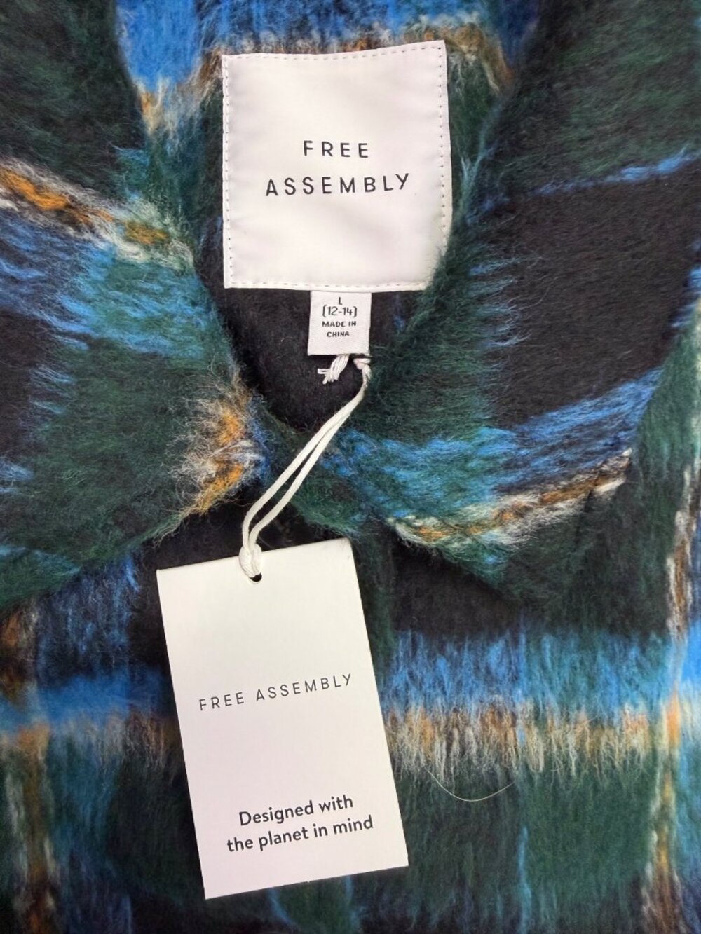 Free Assembly Womens Black Multi-Color Plaid Coat Sz L - Picture 5 of 9